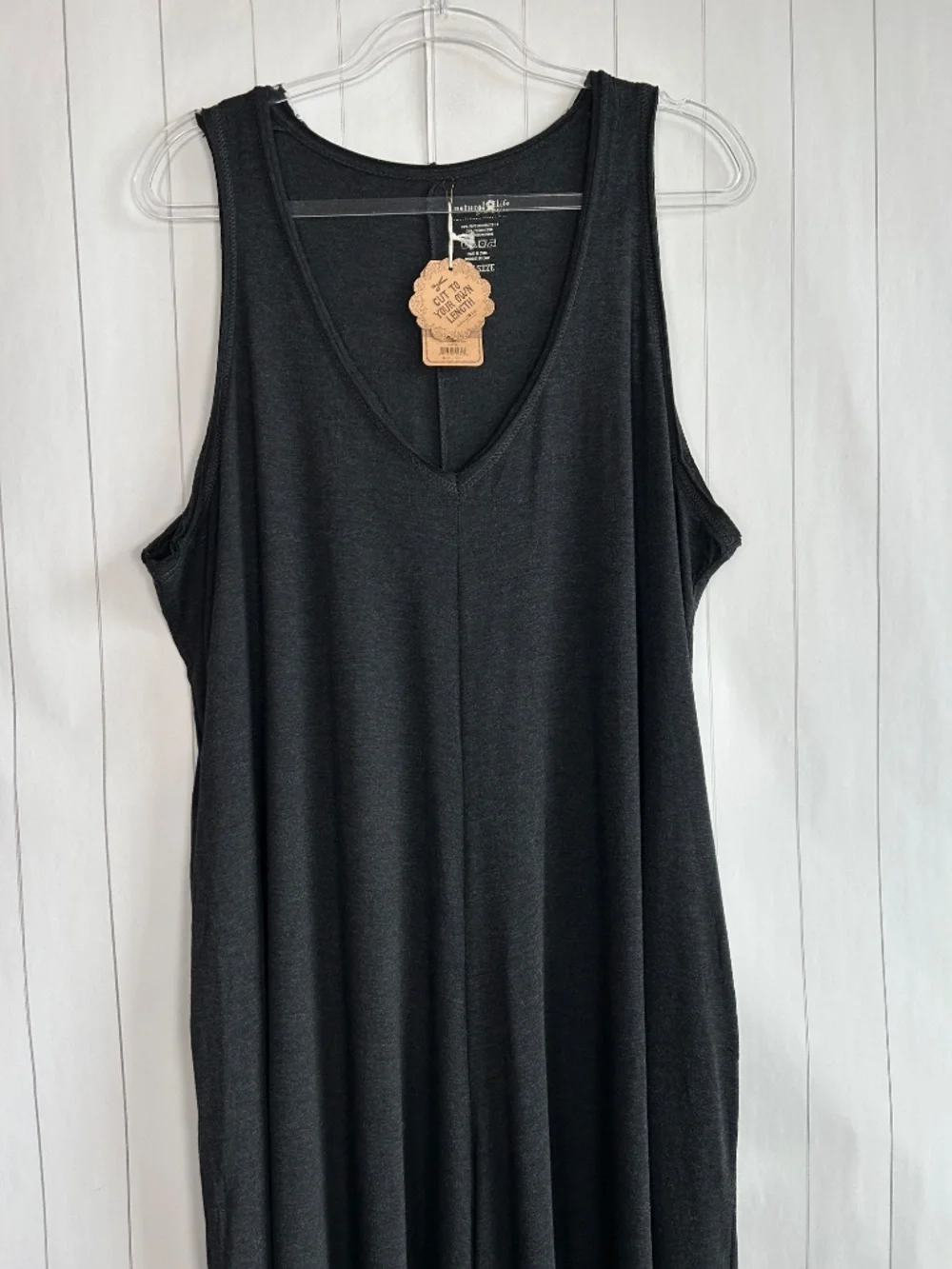 Natural Life one size jumpsuit dark gray loungewear wide leg v-neck pockets NEW - Picture 2 of 9